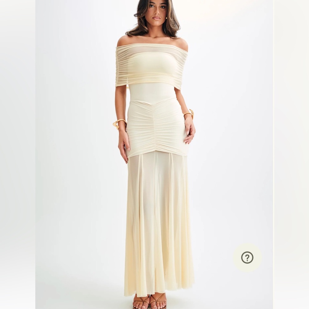 NWT Caspian Slinky And Mesh Off Shoulder Maxi Dress - Ivory From Meshki